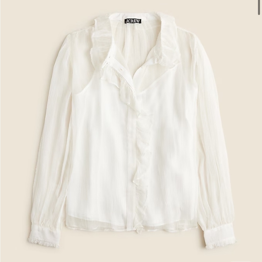 J Crew Ruffle Button-Up Shirt In Crinkle Chiffon